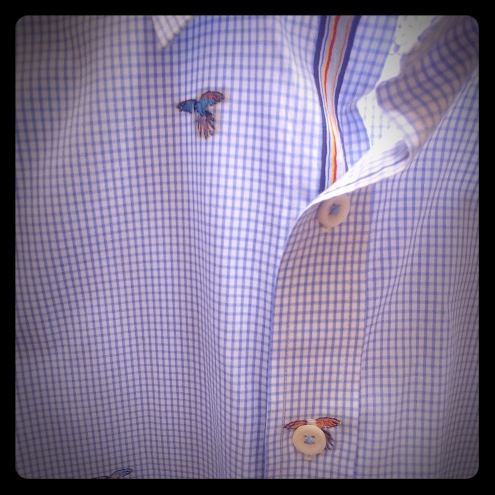 Bugatchi Shaped XXL blue check, embroidered birds